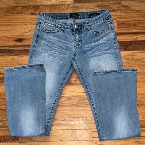 Vintage worn In Rerock Express Stylish light Blue Boot Cut Jeans, #grunge#snatch